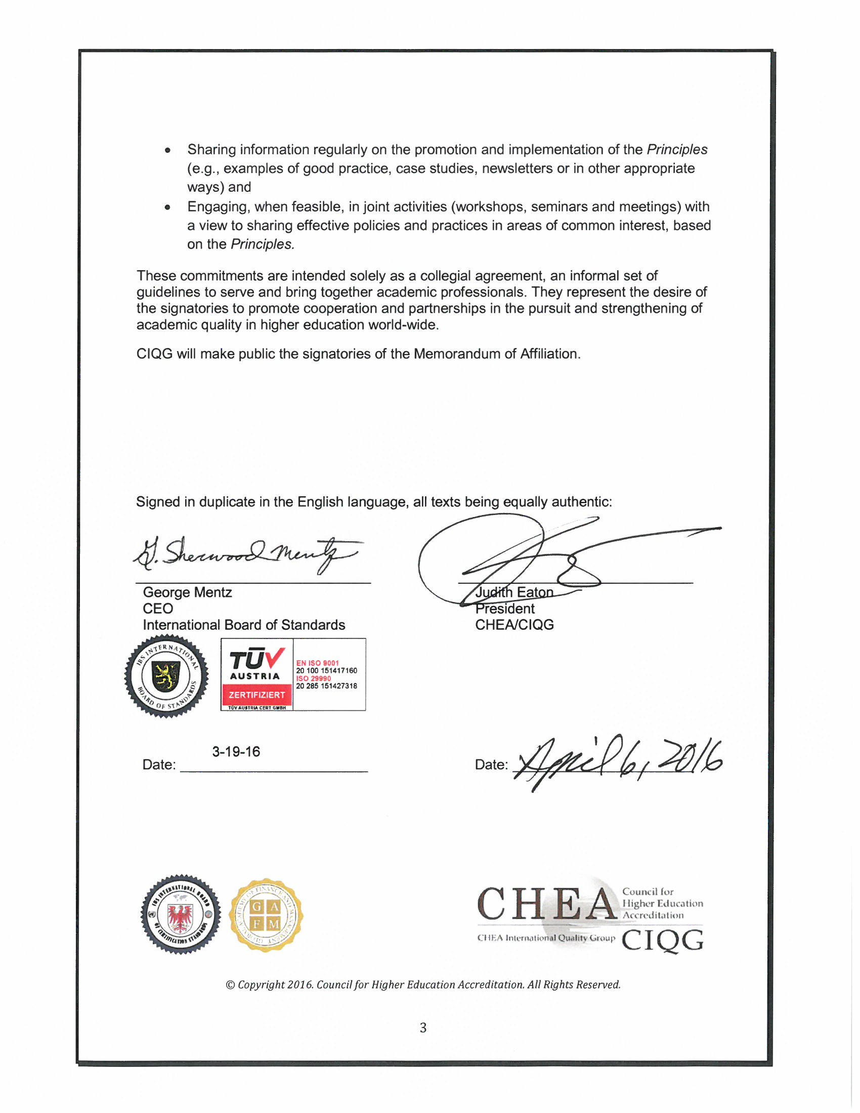 Memorandum of Affiliation — International Board of Standards & CHEA / CIQG - Halaman 3