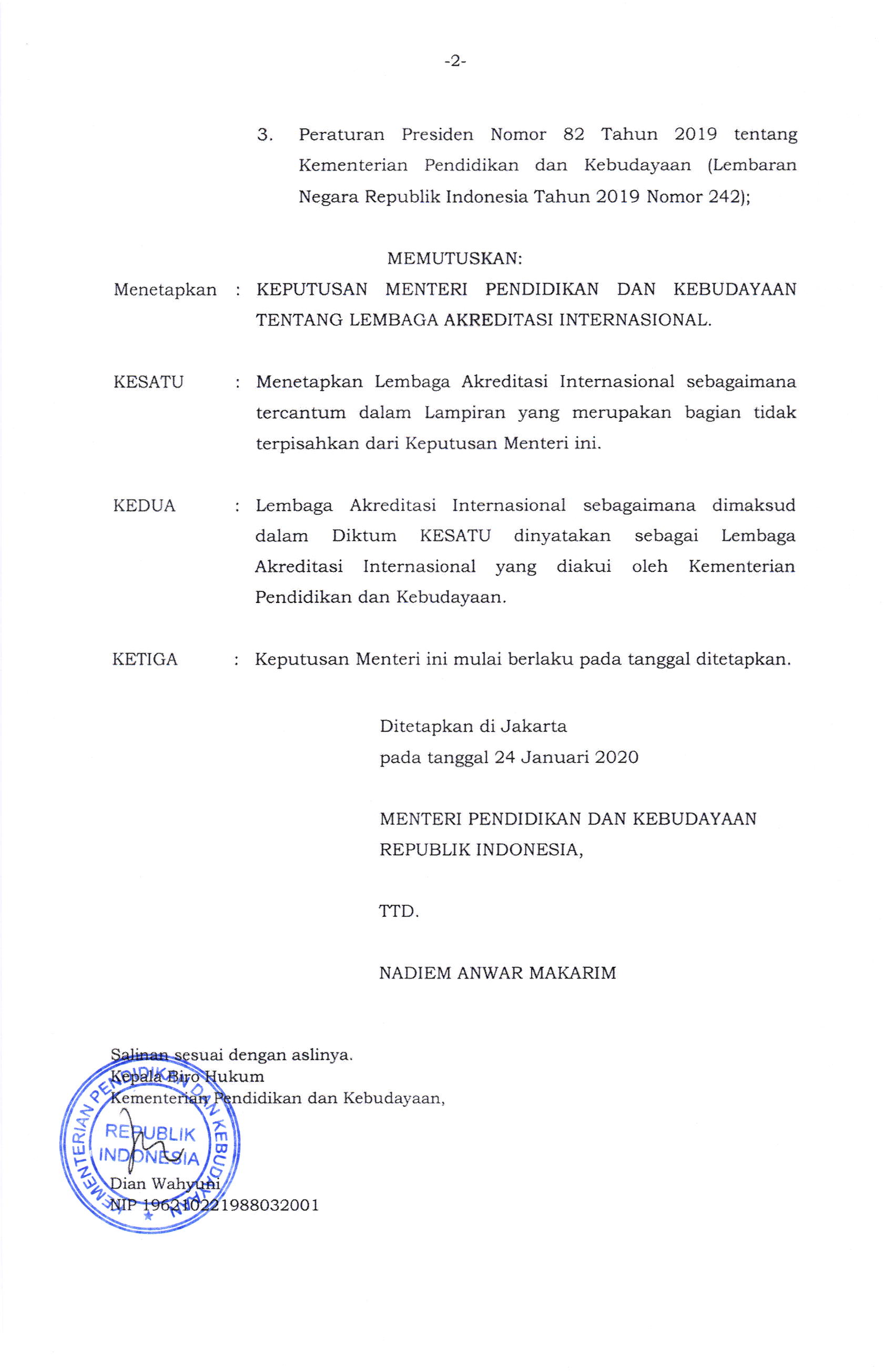 Keputusan Mendikbud RI No. 83/P/2020 tentang Lembaga Akreditasi Internasional - Halaman 3